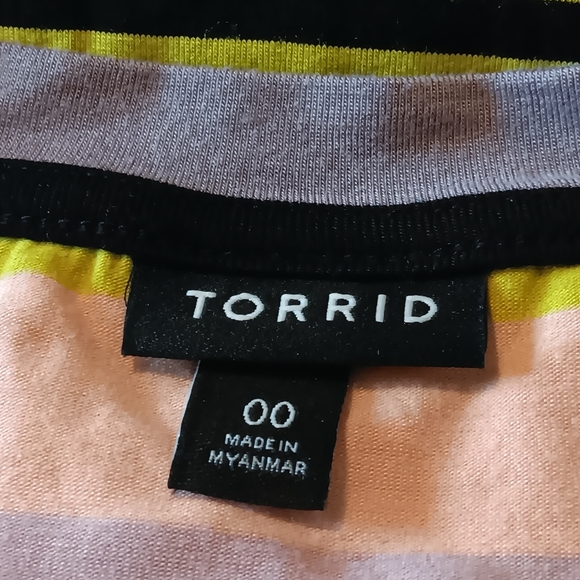 TORRID Mini Jersey Multi Striped Tee Shirt Dress Sz00 Bodycon Rayon-Spandex - Picture 5 of 14